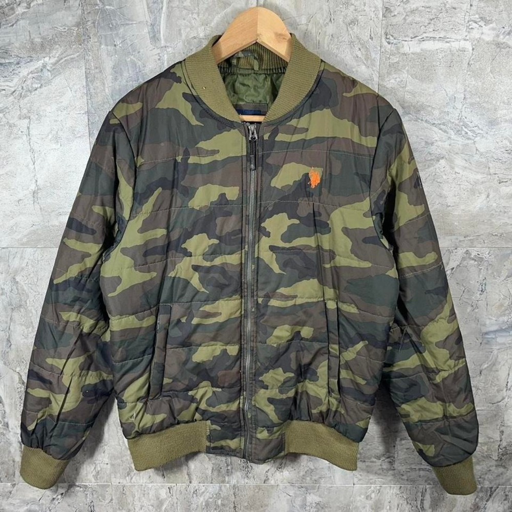 U.S. Polo Assn. Quilted Bomber Jacket Army Green with orange logo